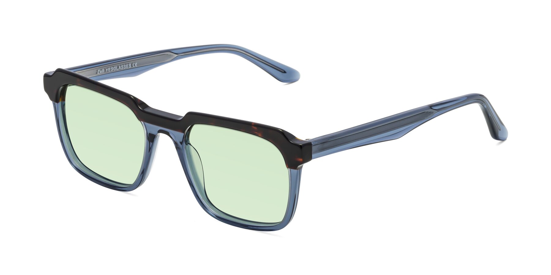 Angle of Zell in Tortoise-Blue with Light Green Tinted Lenses