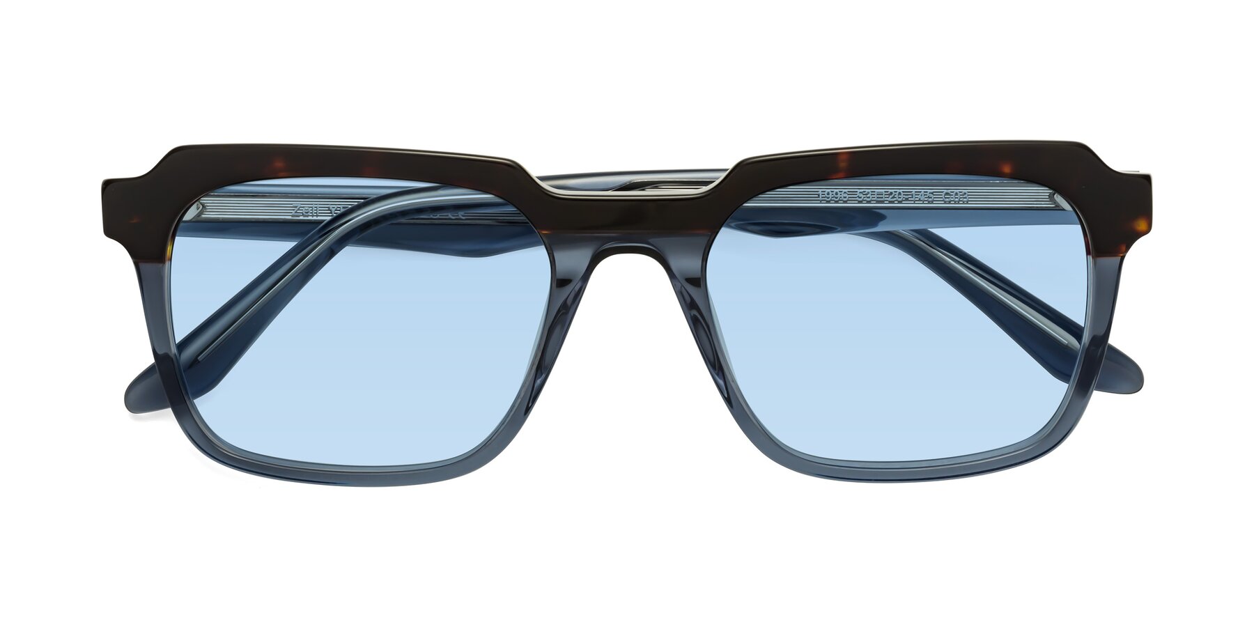 Folded Front of Zell in Tortoise-Blue with Light Blue Tinted Lenses