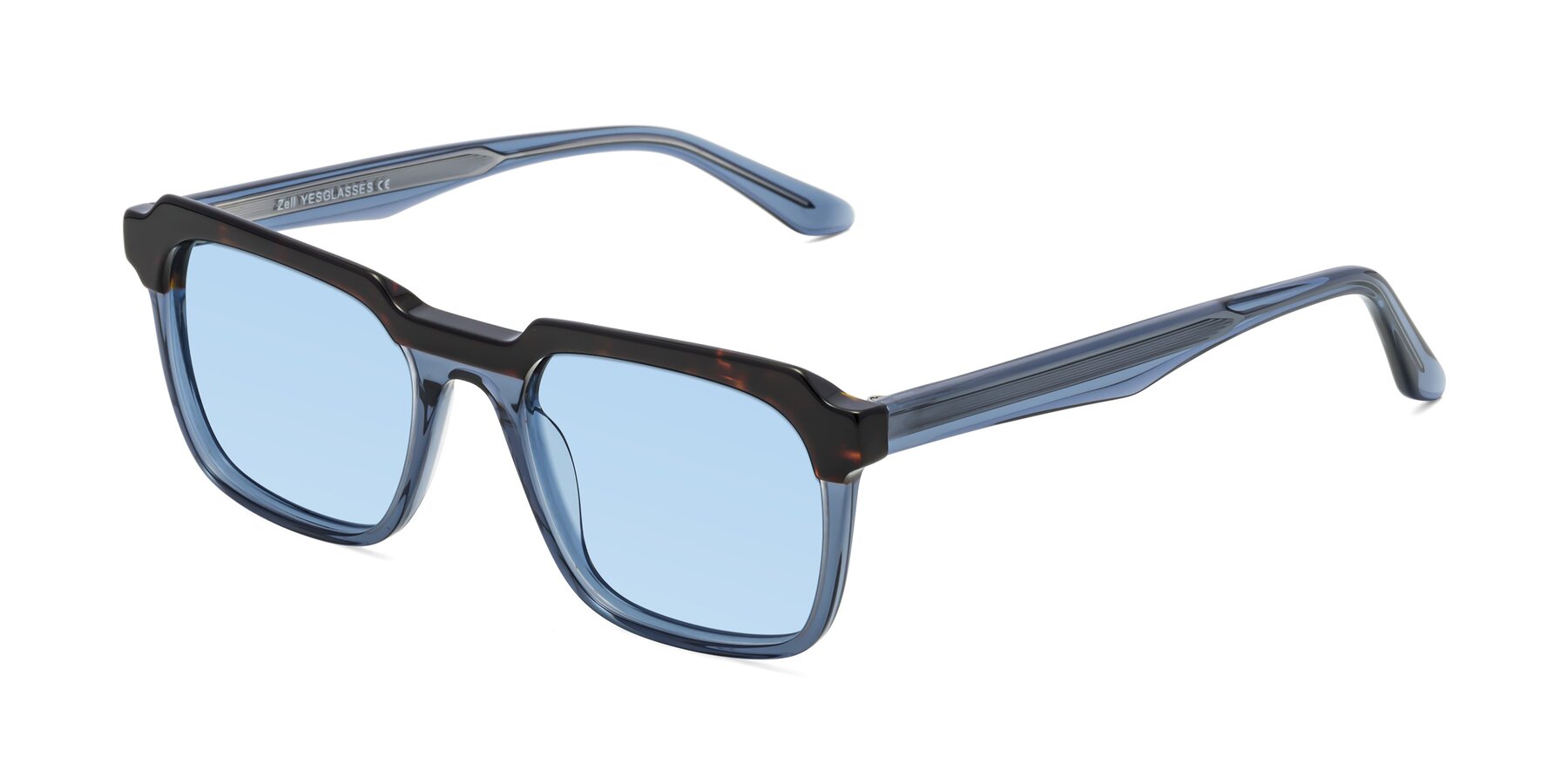 Angle of Zell in Tortoise-Blue with Light Blue Tinted Lenses