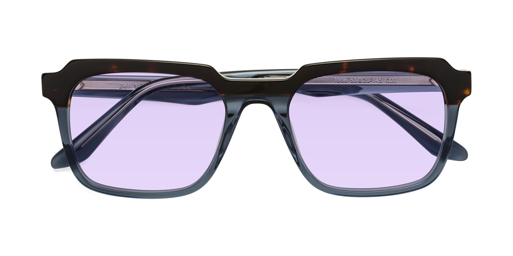 Folded Front of Zell in Tortoise-Blue with Light Purple Tinted Lenses