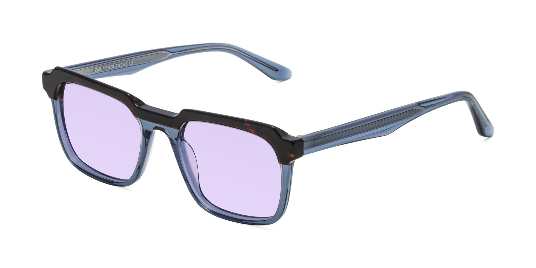 Angle of Zell in Tortoise-Blue with Light Purple Tinted Lenses