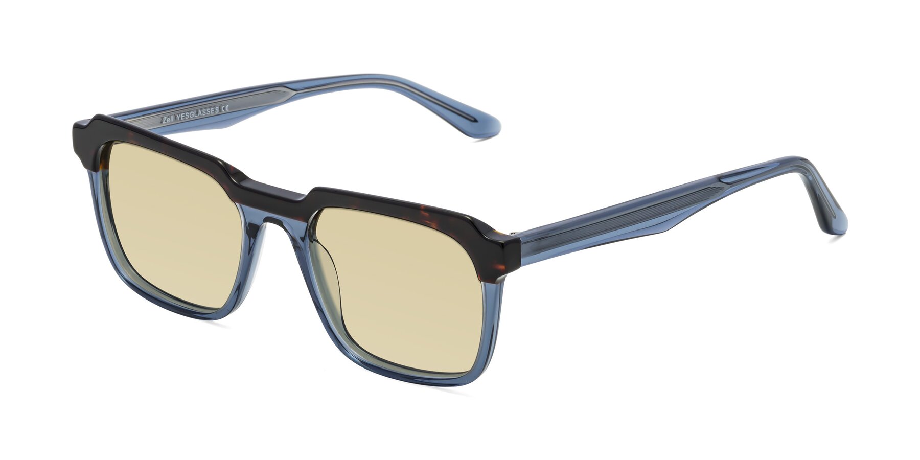 Angle of Zell in Tortoise-Blue with Light Champagne Tinted Lenses