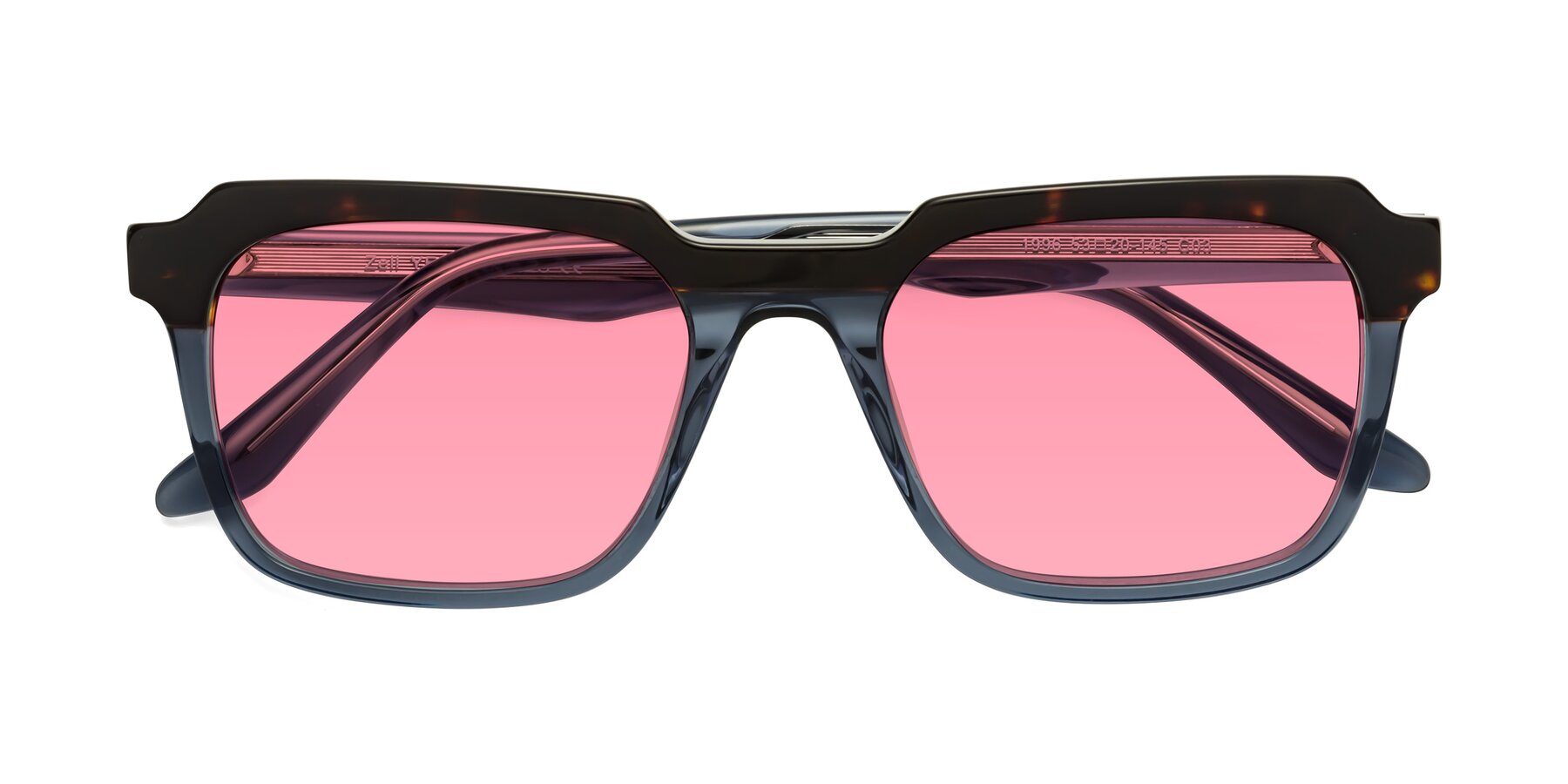 Folded Front of Zell in Tortoise-Blue with Pink Tinted Lenses