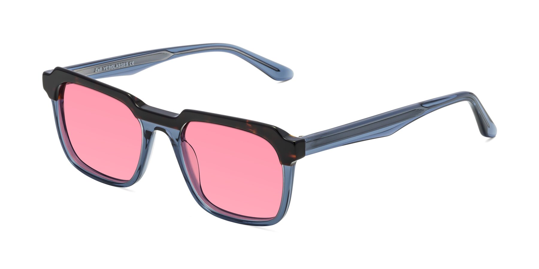 Angle of Zell in Tortoise-Blue with Pink Tinted Lenses