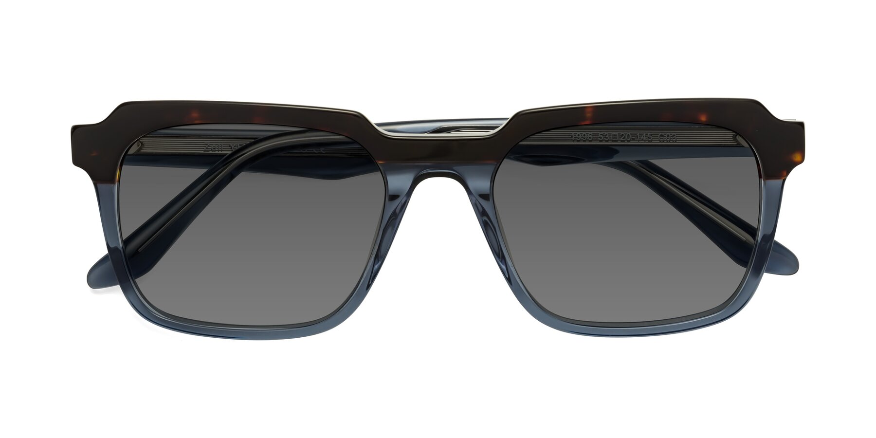 Folded Front of Zell in Tortoise-Blue with Medium Gray Tinted Lenses