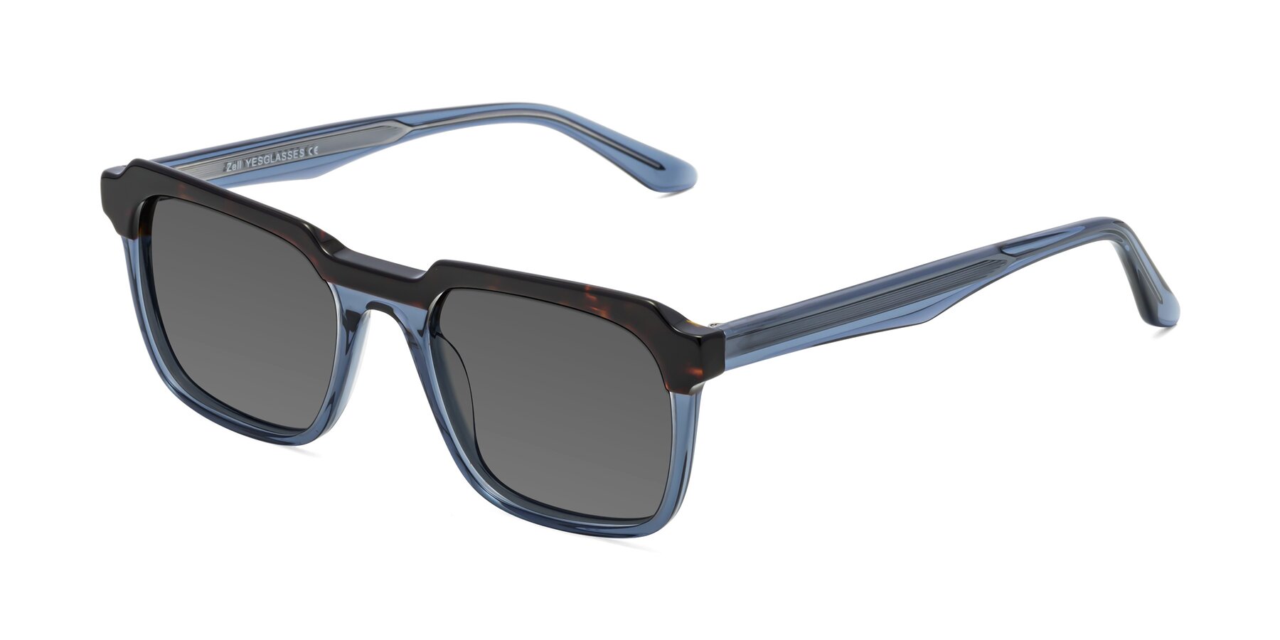Angle of Zell in Tortoise-Blue with Medium Gray Tinted Lenses