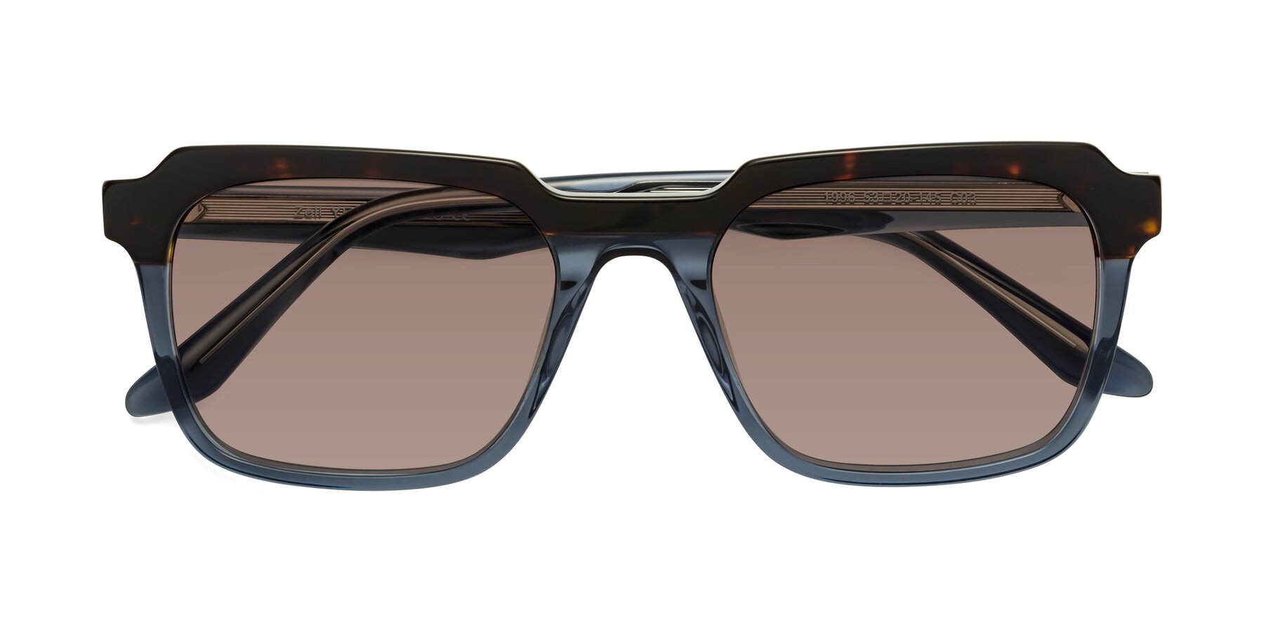 Folded Front of Zell in Tortoise-Blue with Medium Brown Tinted Lenses