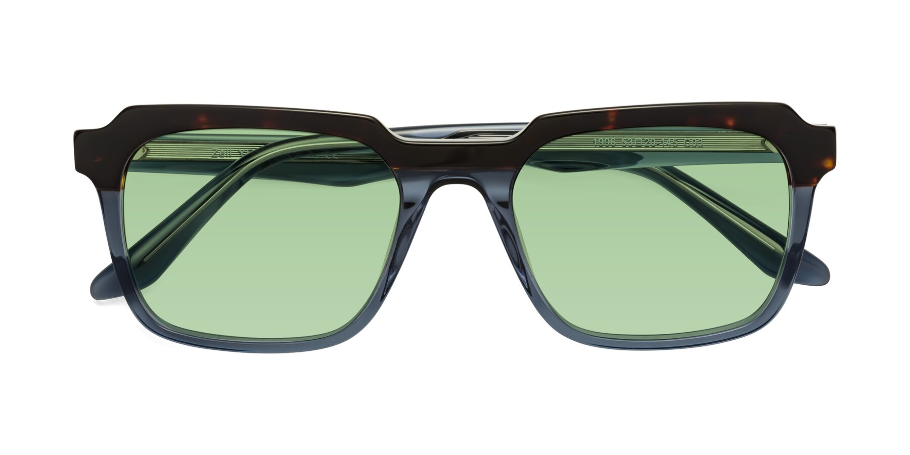 Folded Front of Zell in Tortoise-Blue with Medium Green Tinted Lenses
