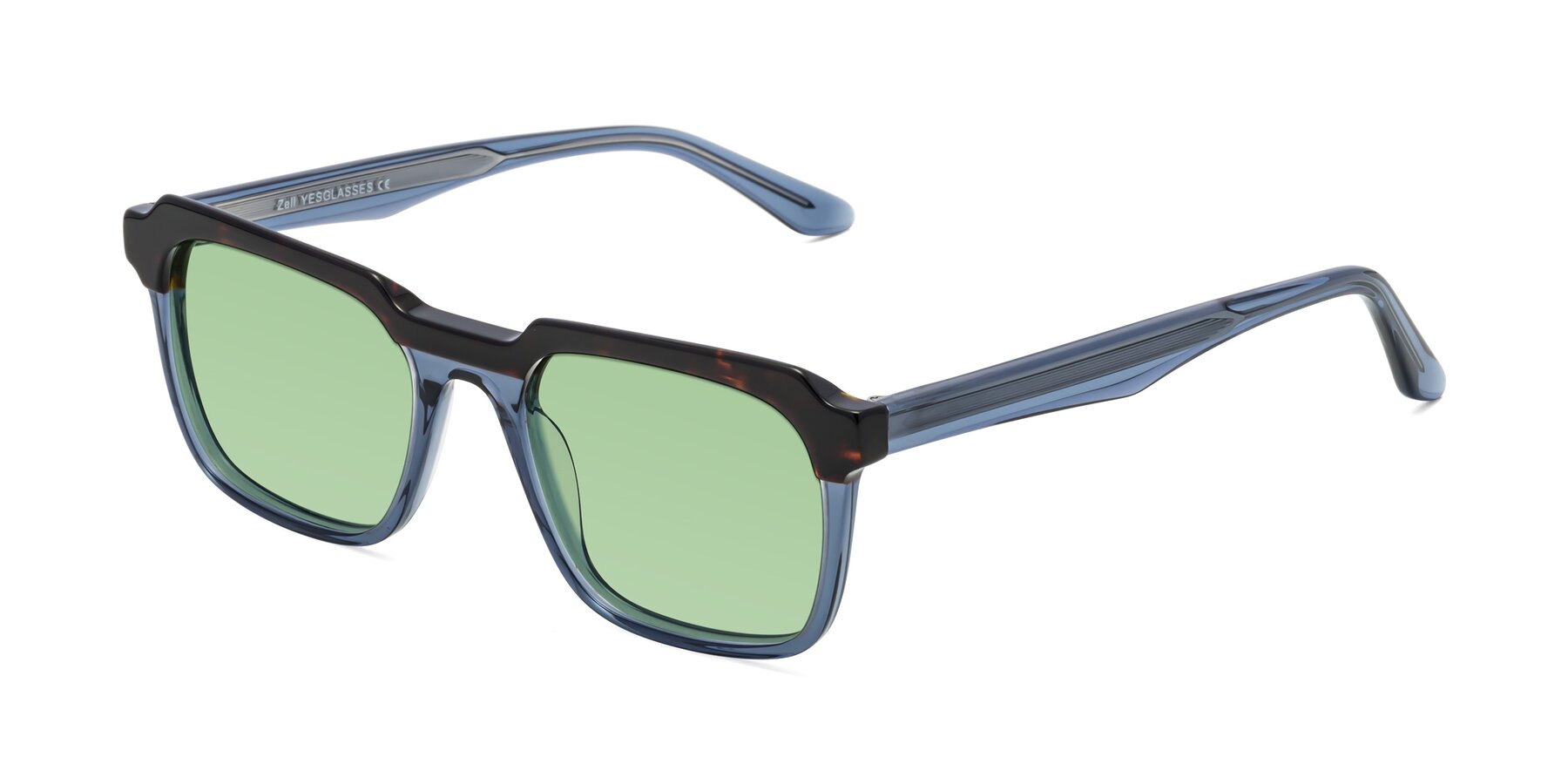 Angle of Zell in Tortoise-Blue with Medium Green Tinted Lenses