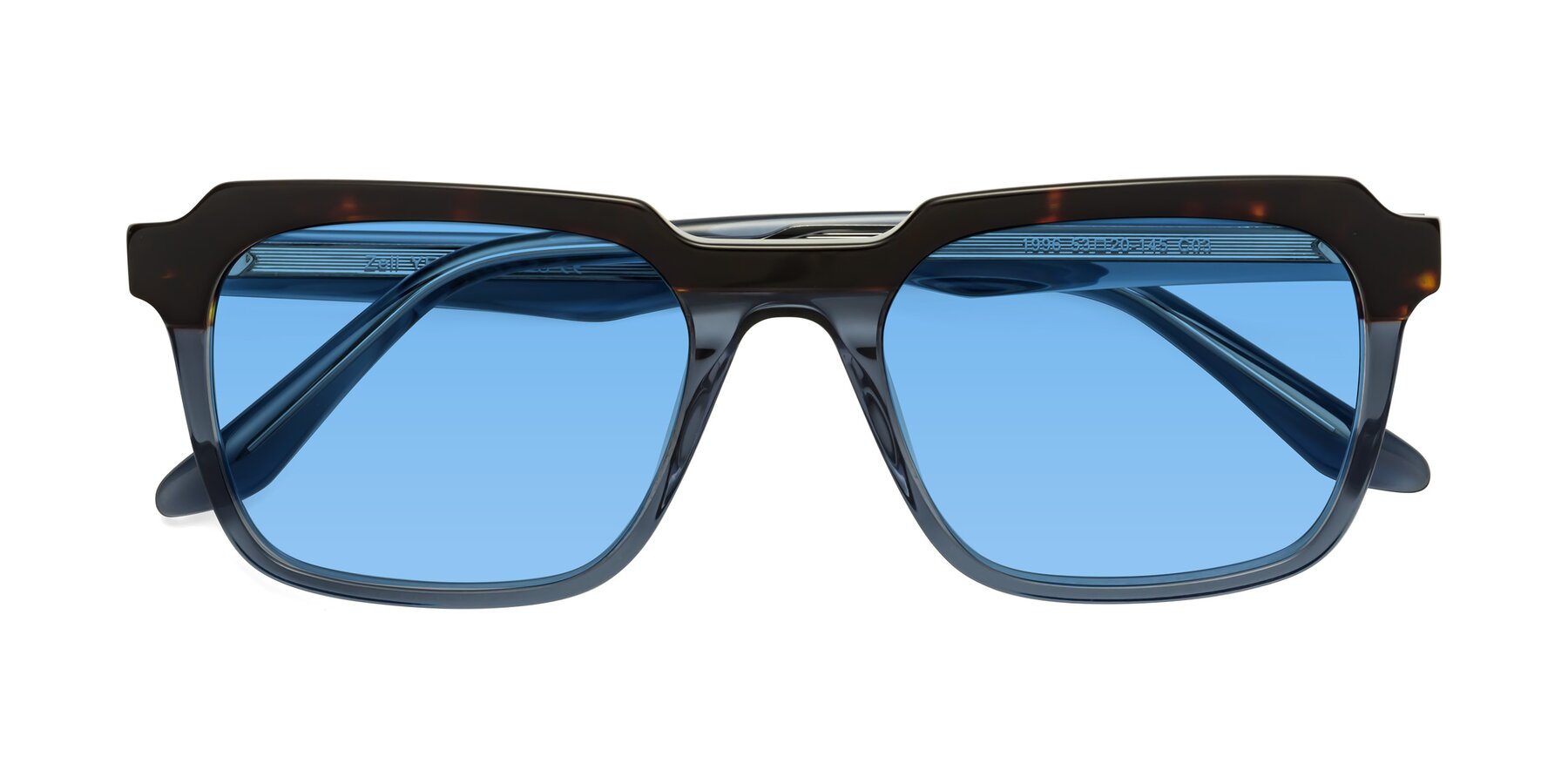 Folded Front of Zell in Tortoise-Blue with Medium Blue Tinted Lenses