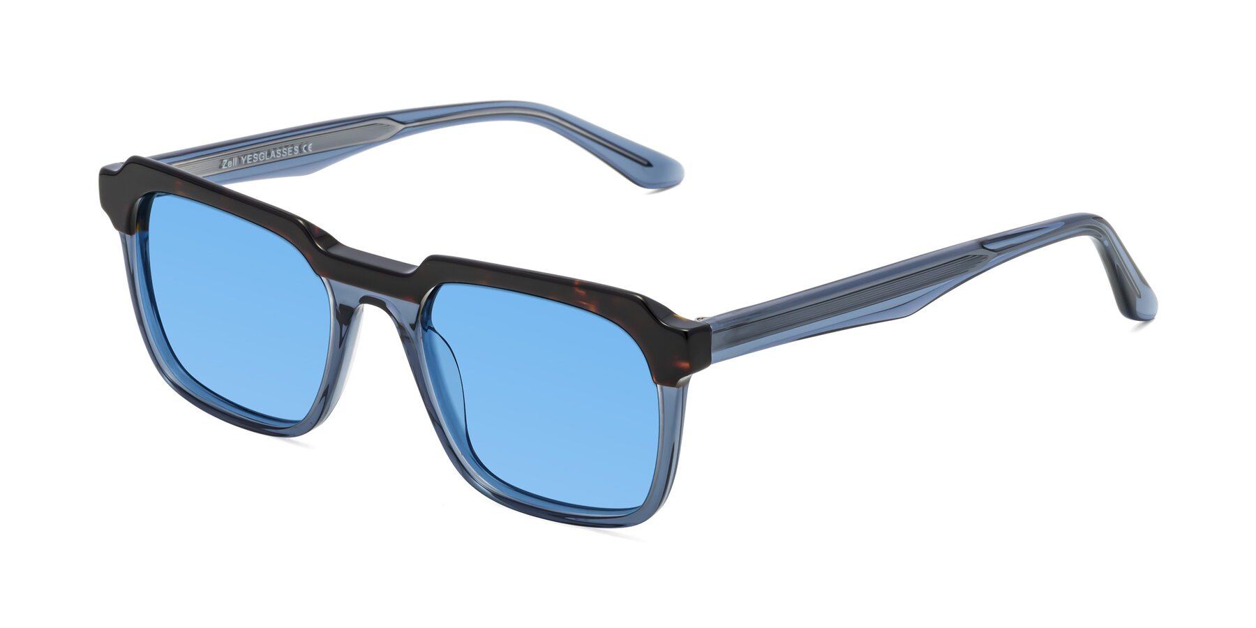Angle of Zell in Tortoise-Blue with Medium Blue Tinted Lenses