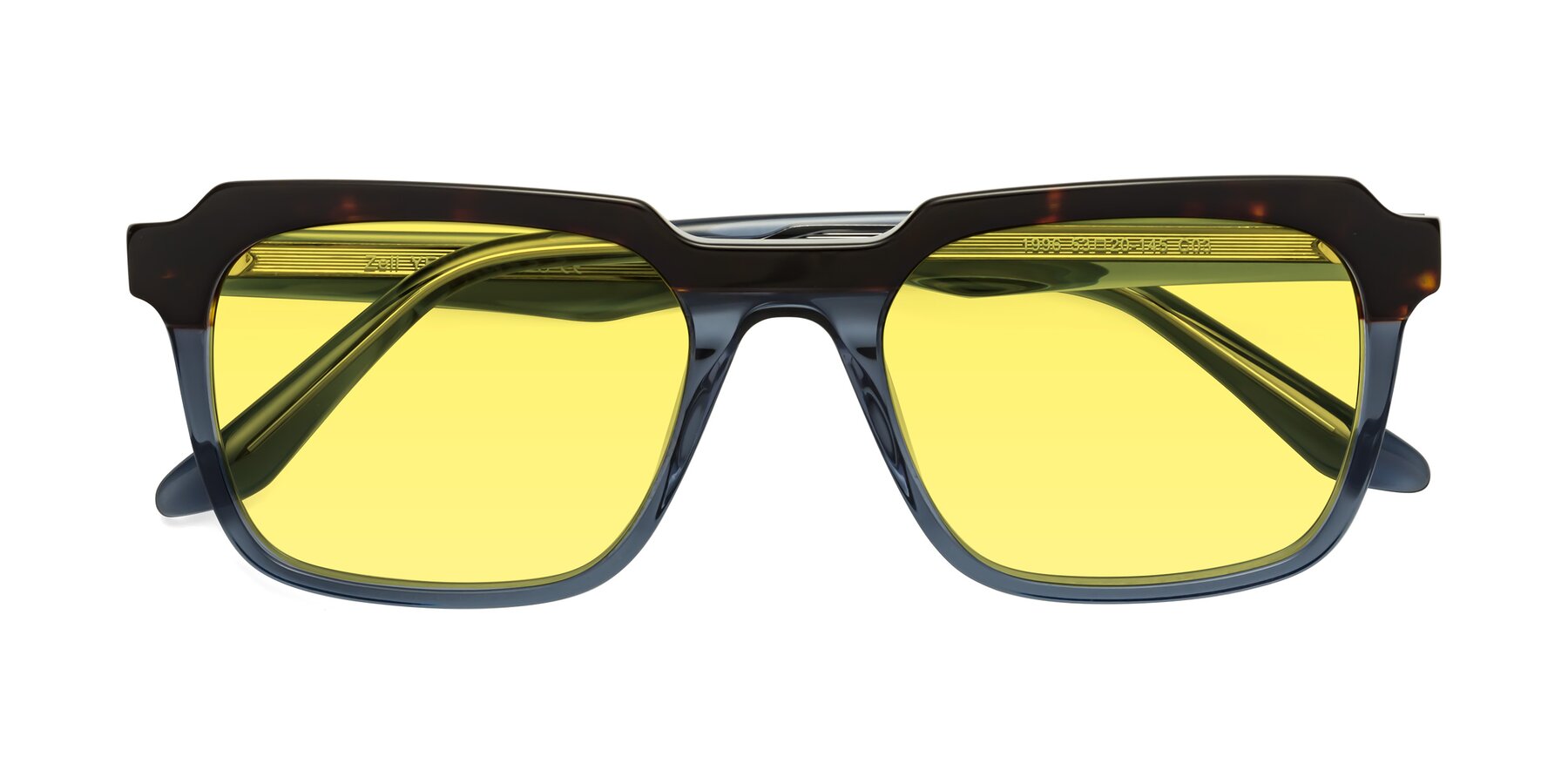 Folded Front of Zell in Tortoise-Blue with Medium Yellow Tinted Lenses