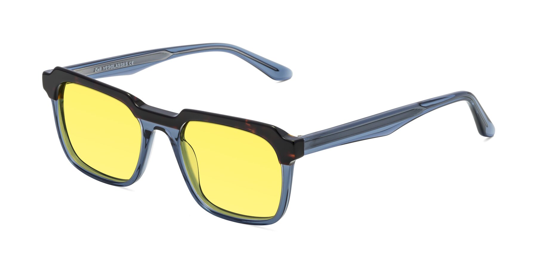 Angle of Zell in Tortoise-Blue with Medium Yellow Tinted Lenses
