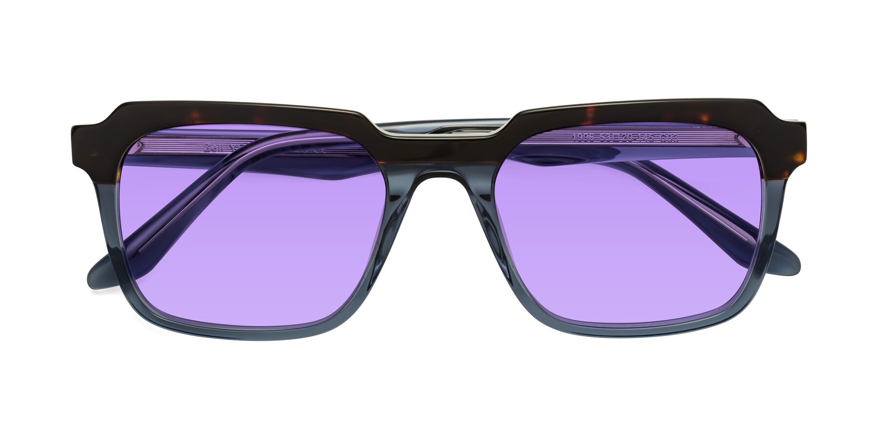 Folded Front of Zell in Tortoise-Blue with Medium Purple Tinted Lenses