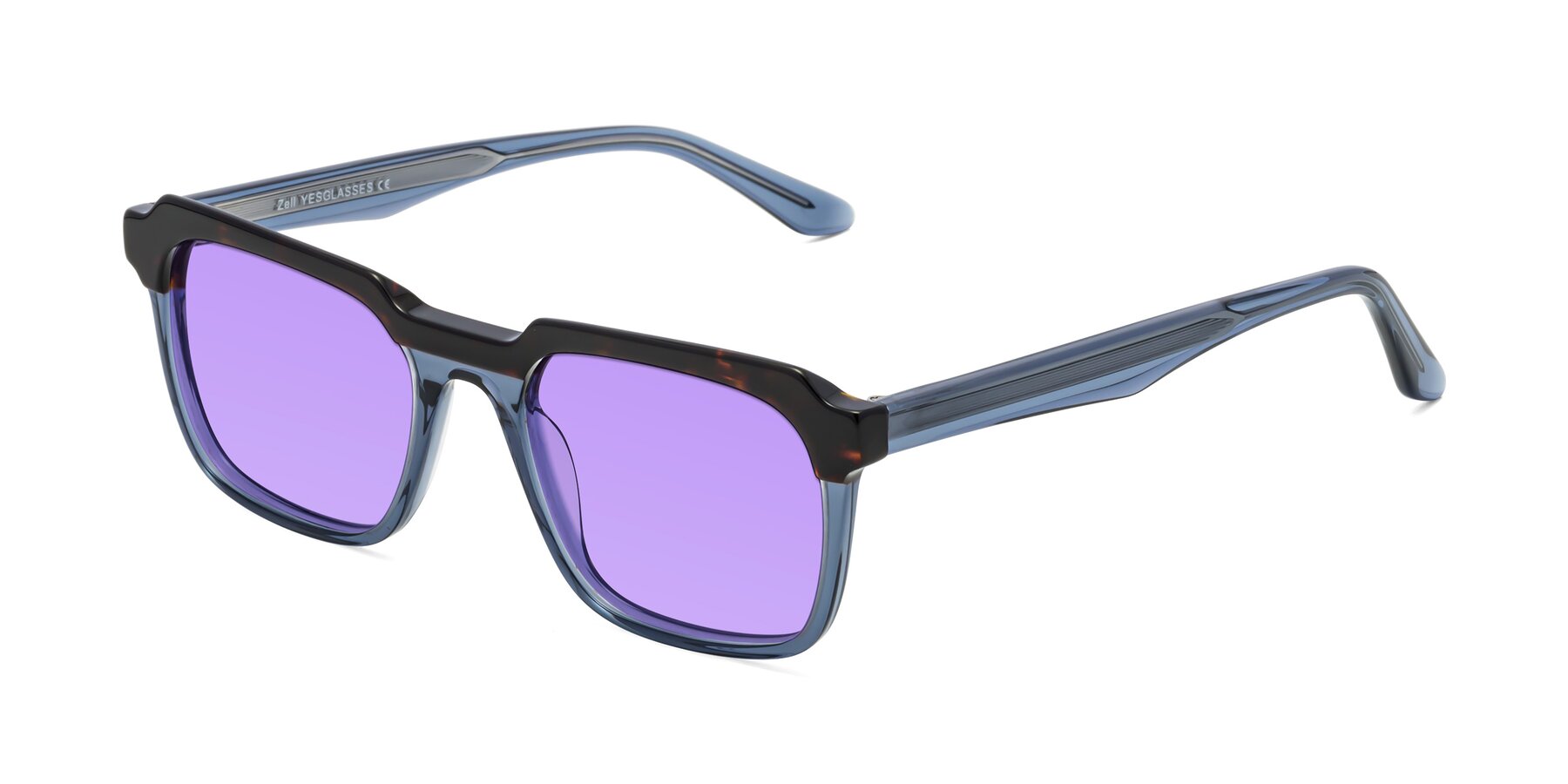 Angle of Zell in Tortoise-Blue with Medium Purple Tinted Lenses