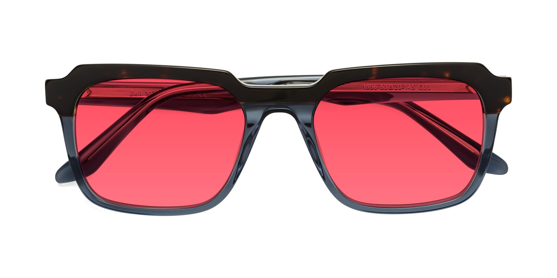 Folded Front of Zell in Tortoise-Blue with Red Tinted Lenses