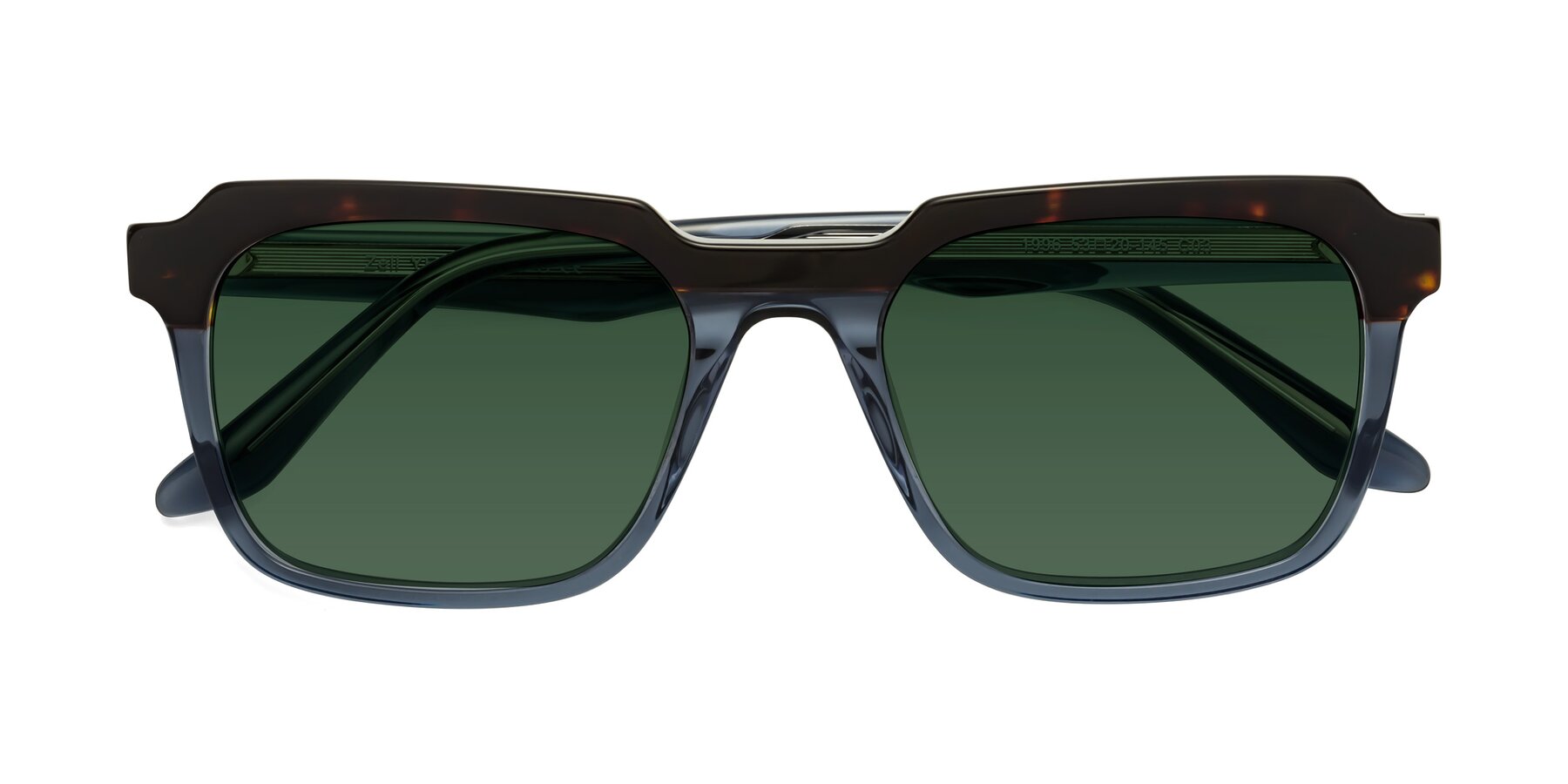 Folded Front of Zell in Tortoise-Blue with Green Tinted Lenses