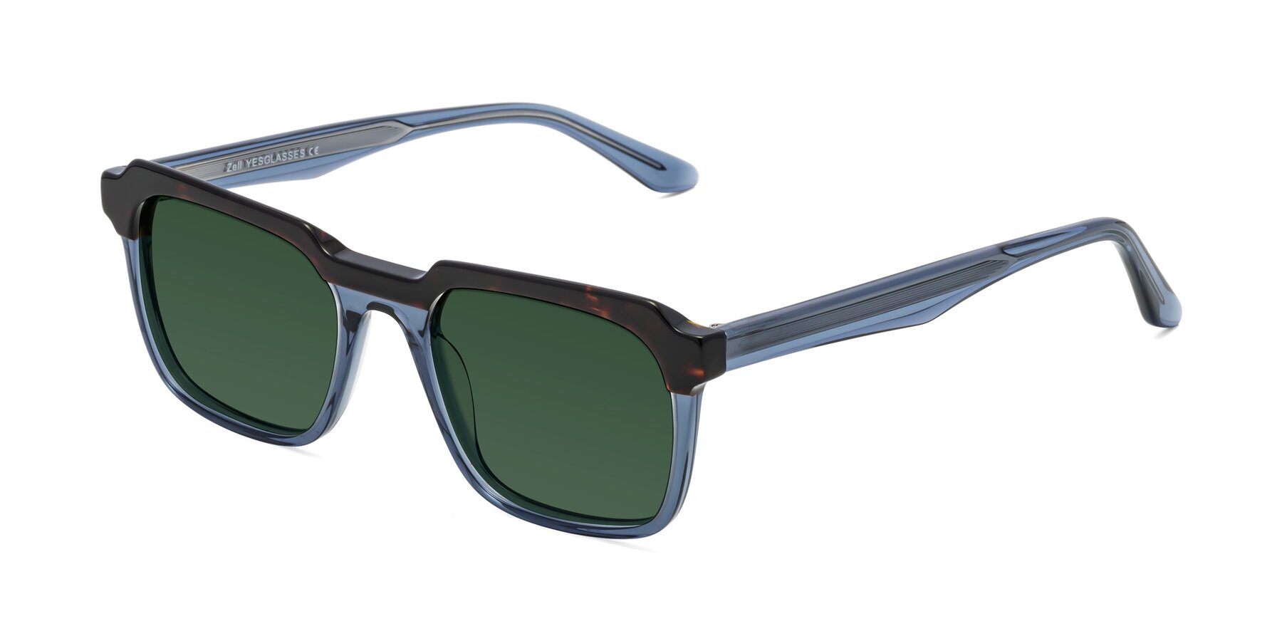Angle of Zell in Tortoise-Blue with Green Tinted Lenses