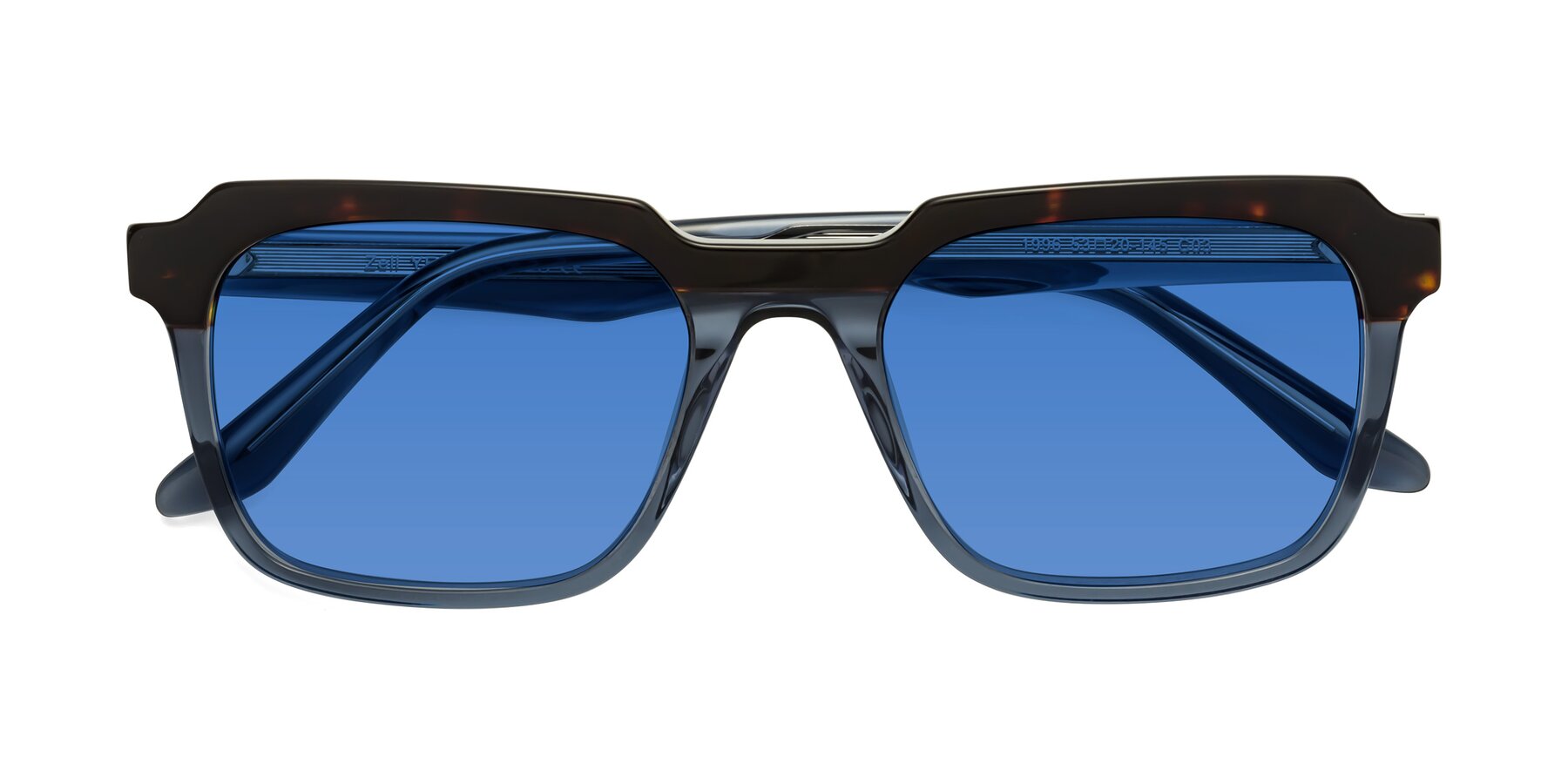 Folded Front of Zell in Tortoise-Blue with Blue Tinted Lenses