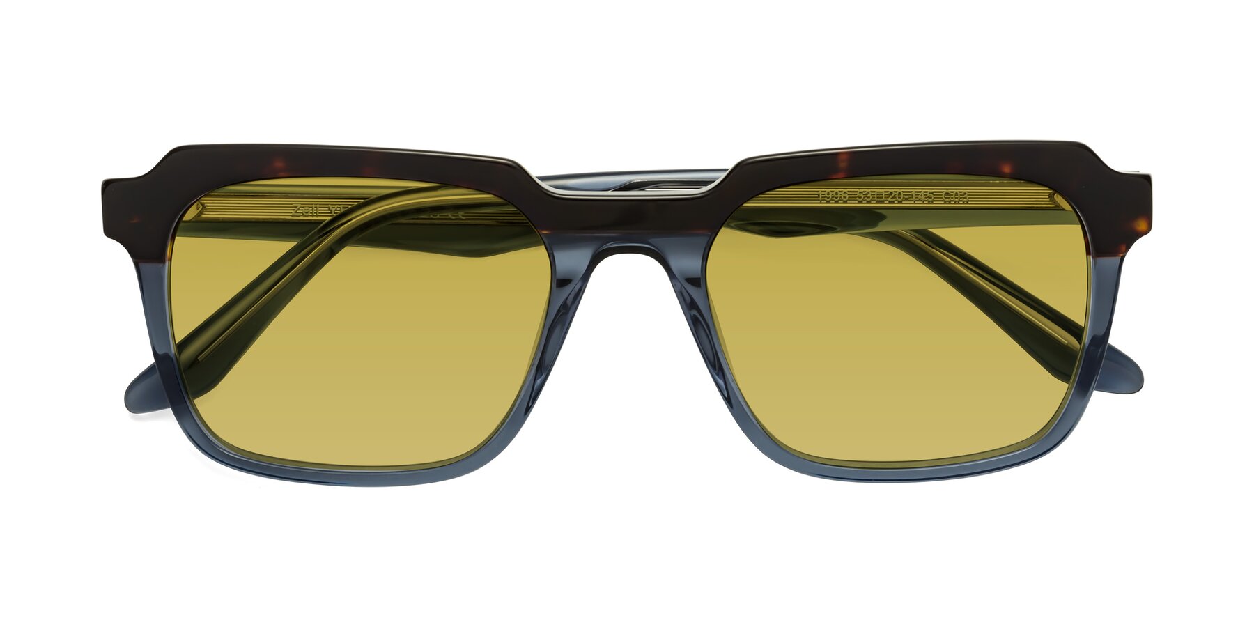 Folded Front of Zell in Tortoise-Blue with Champagne Tinted Lenses