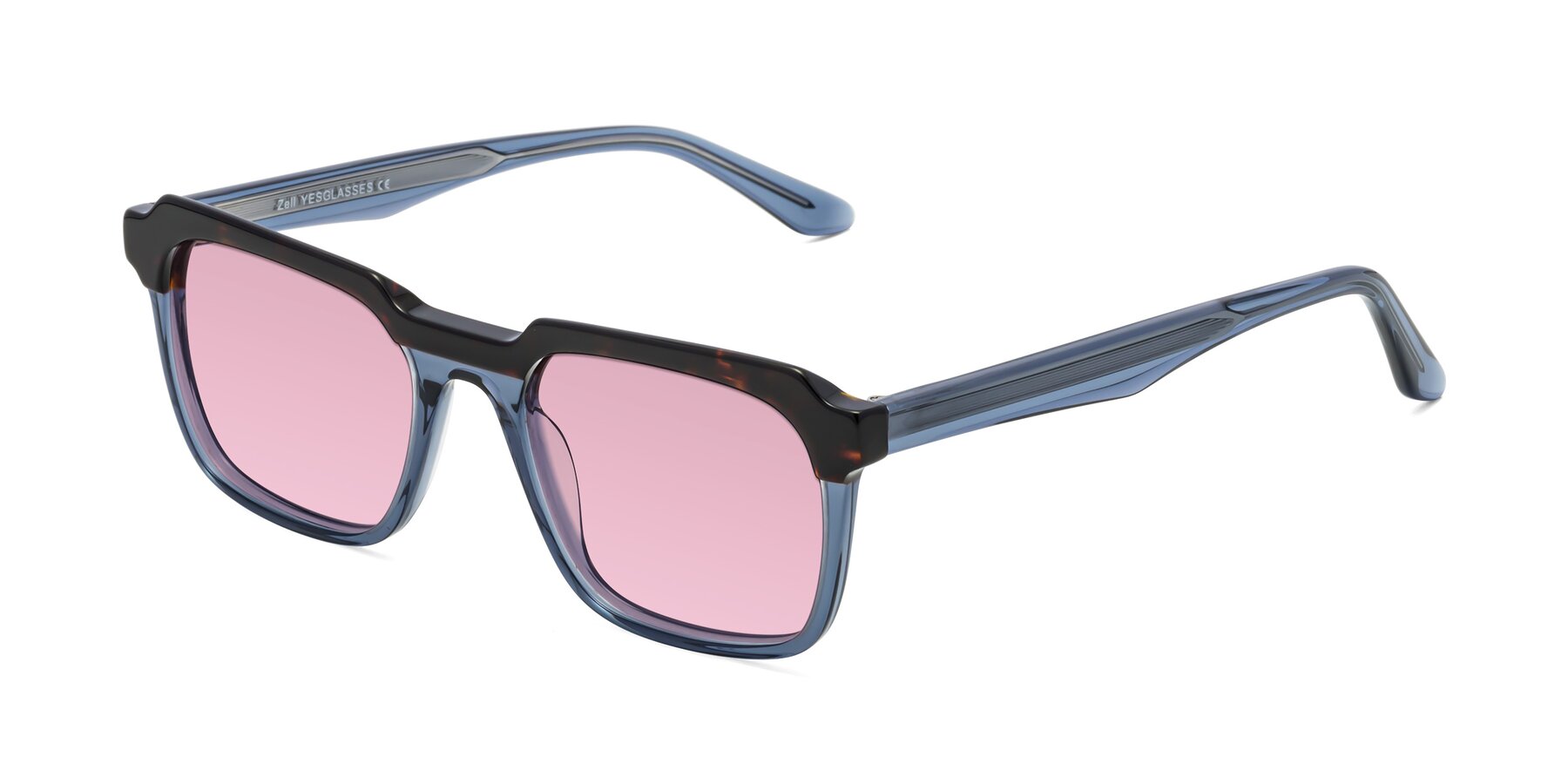 Angle of Zell in Tortoise-Blue with Light Wine Tinted Lenses