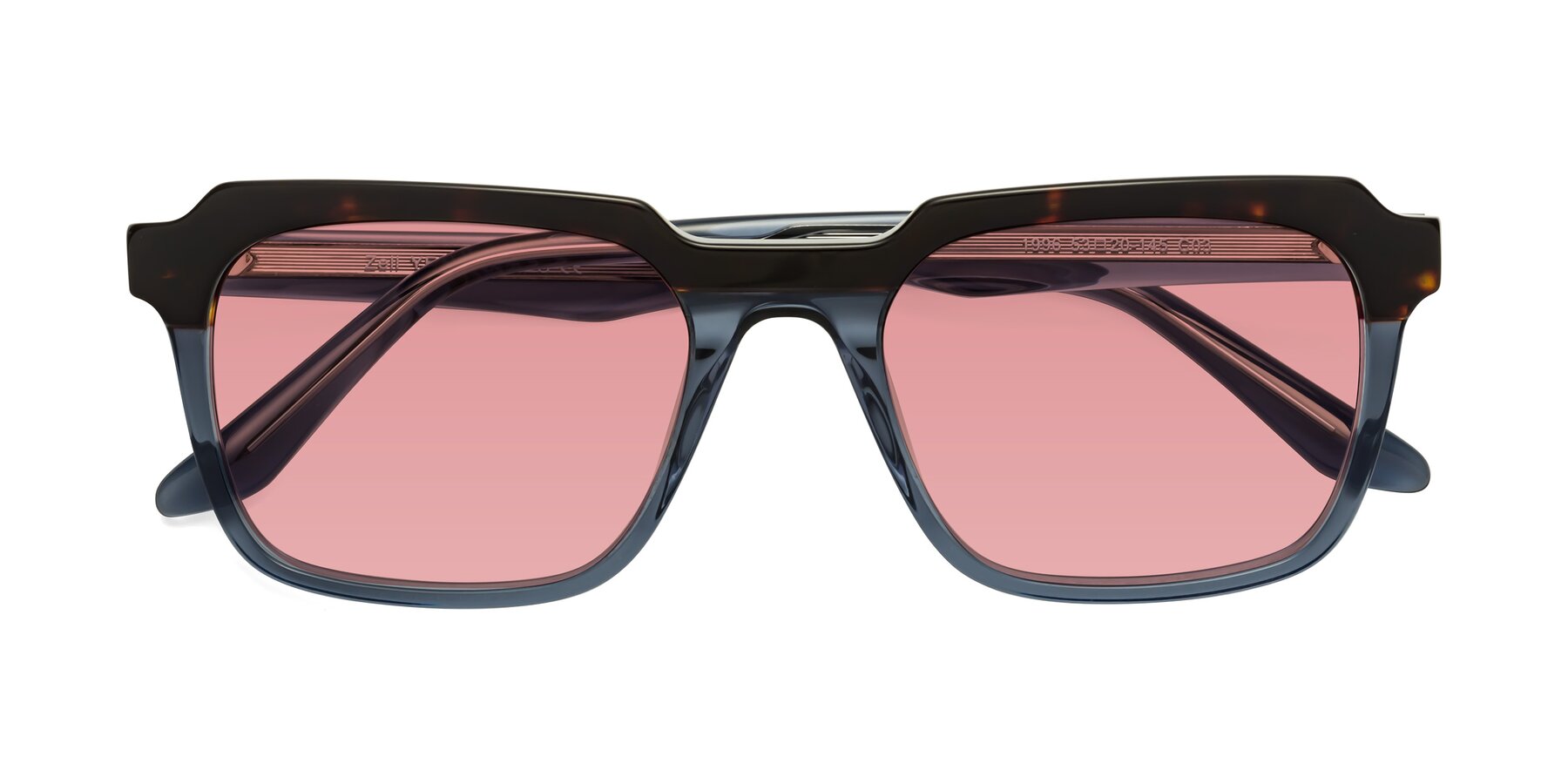 Folded Front of Zell in Tortoise-Blue with Medium Garnet Tinted Lenses