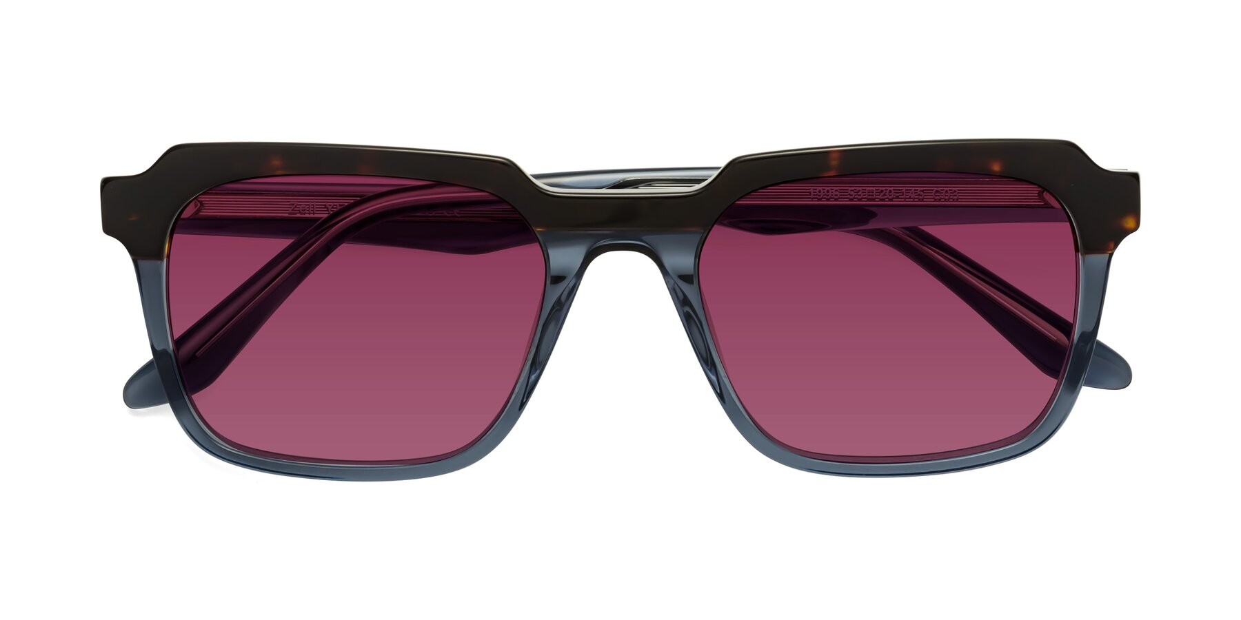 Folded Front of Zell in Tortoise-Blue with Wine Tinted Lenses