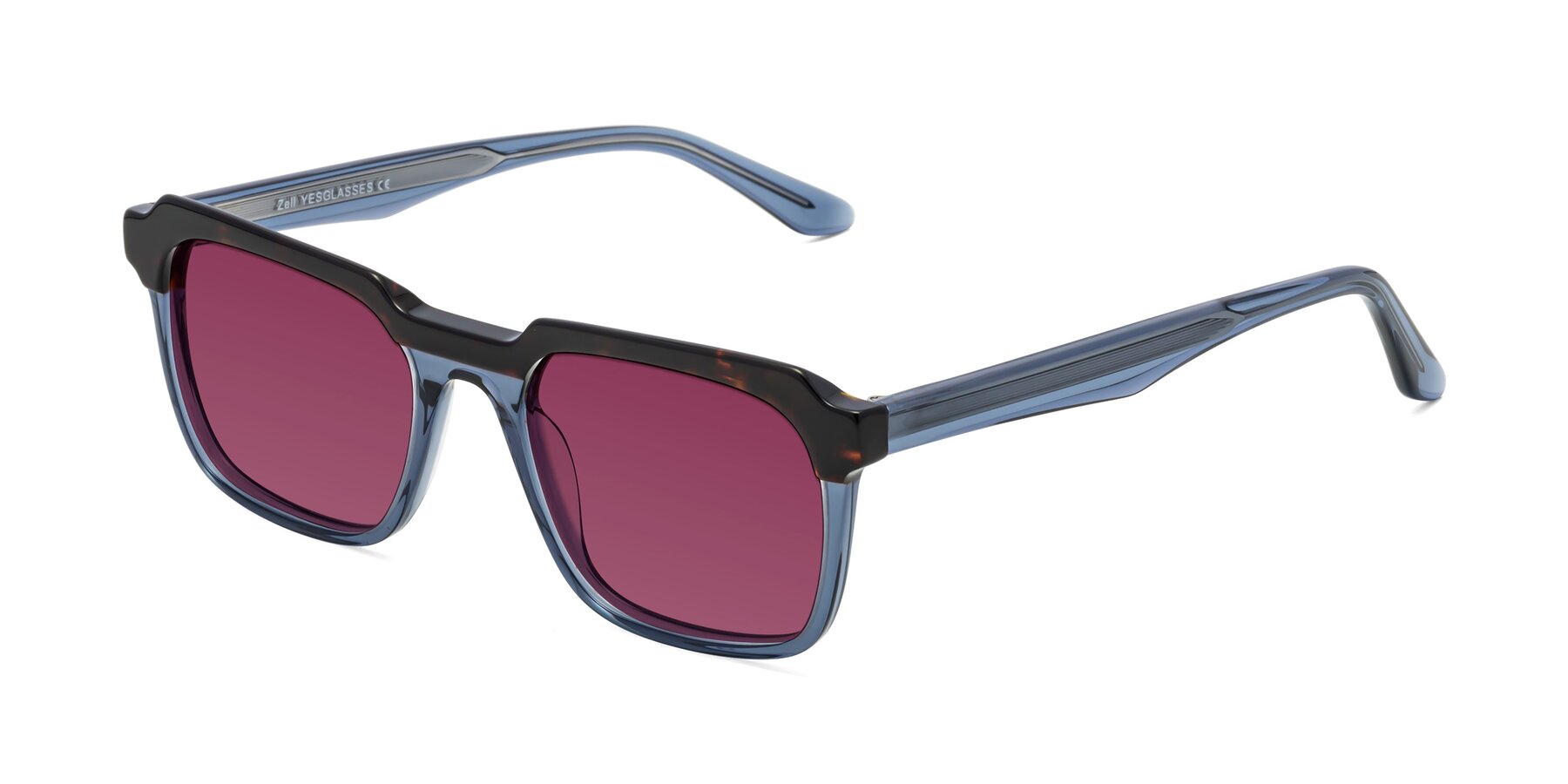 Angle of Zell in Tortoise-Blue with Wine Tinted Lenses