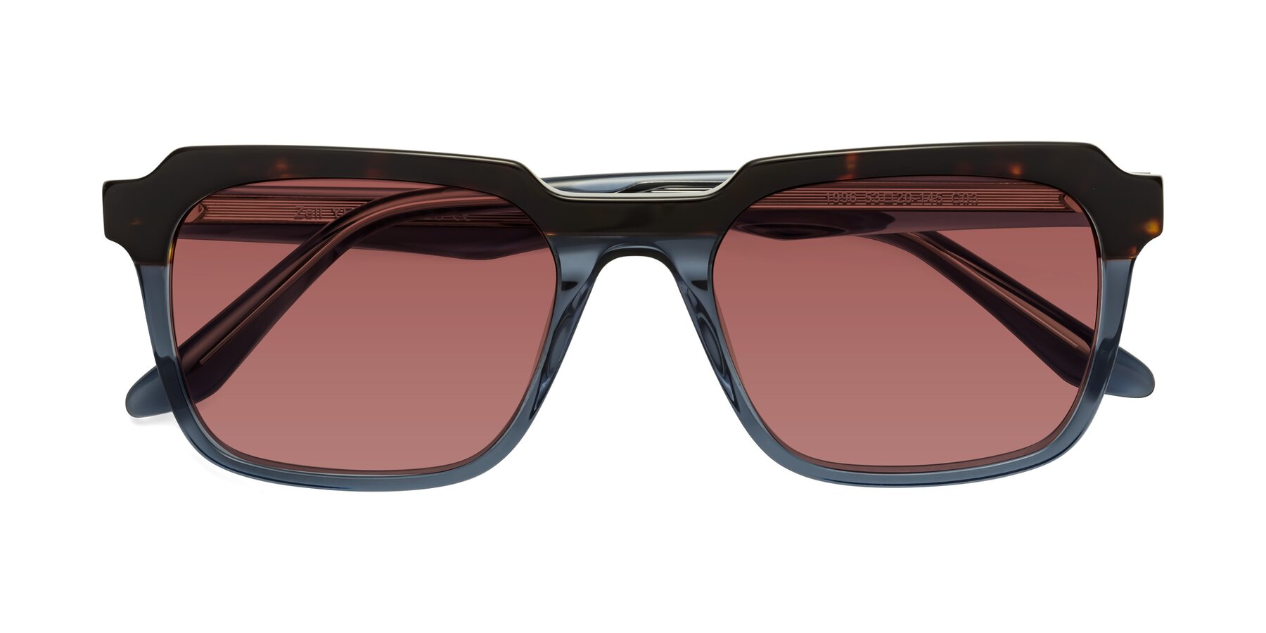 Folded Front of Zell in Tortoise-Blue with Garnet Tinted Lenses