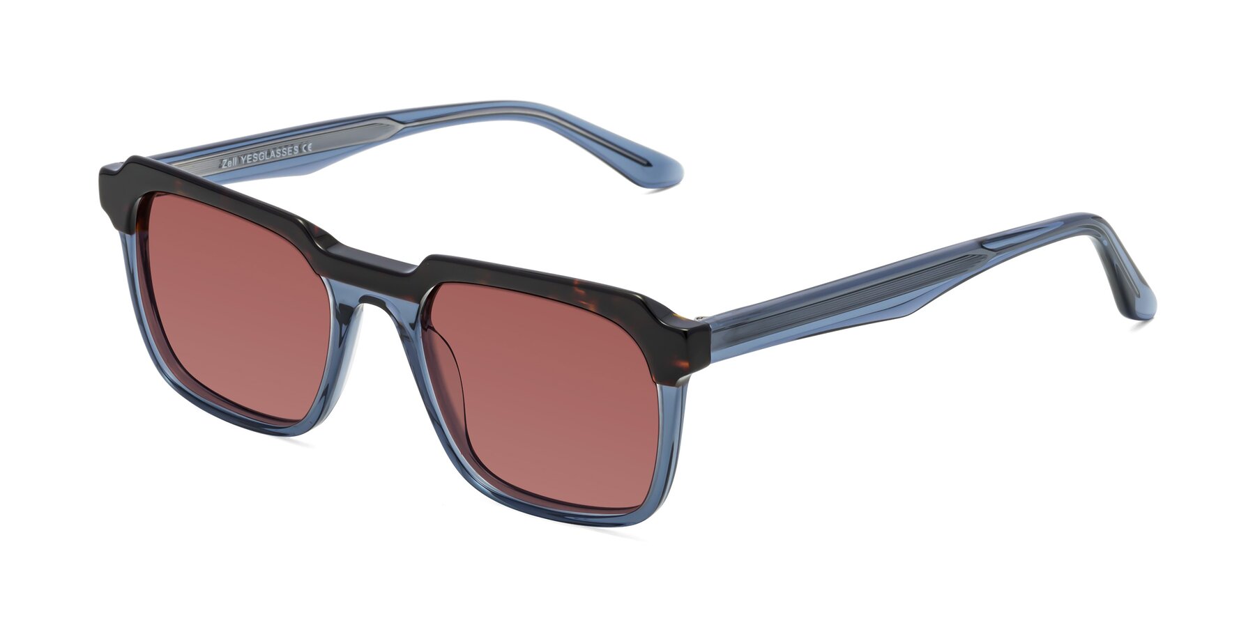 Angle of Zell in Tortoise-Blue with Garnet Tinted Lenses