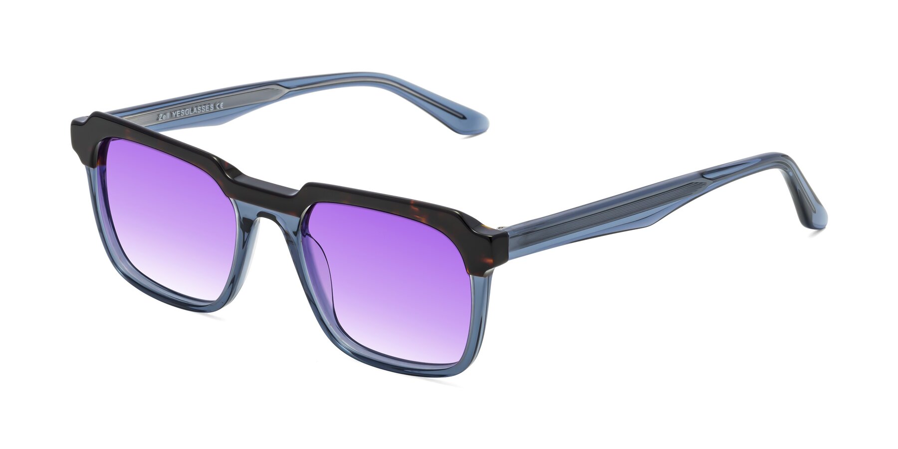 Angle of Zell in Tortoise-Blue with Purple Gradient Lenses