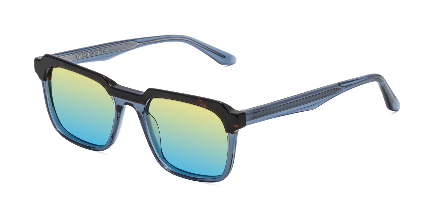 Angle of Zell in Tortoise-Blue with Yellow / Blue Gradient Lenses