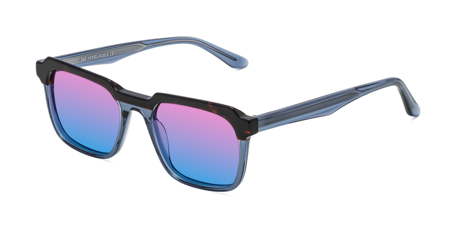 Angle of Zell in Tortoise-Blue with Pink / Blue Gradient Lenses