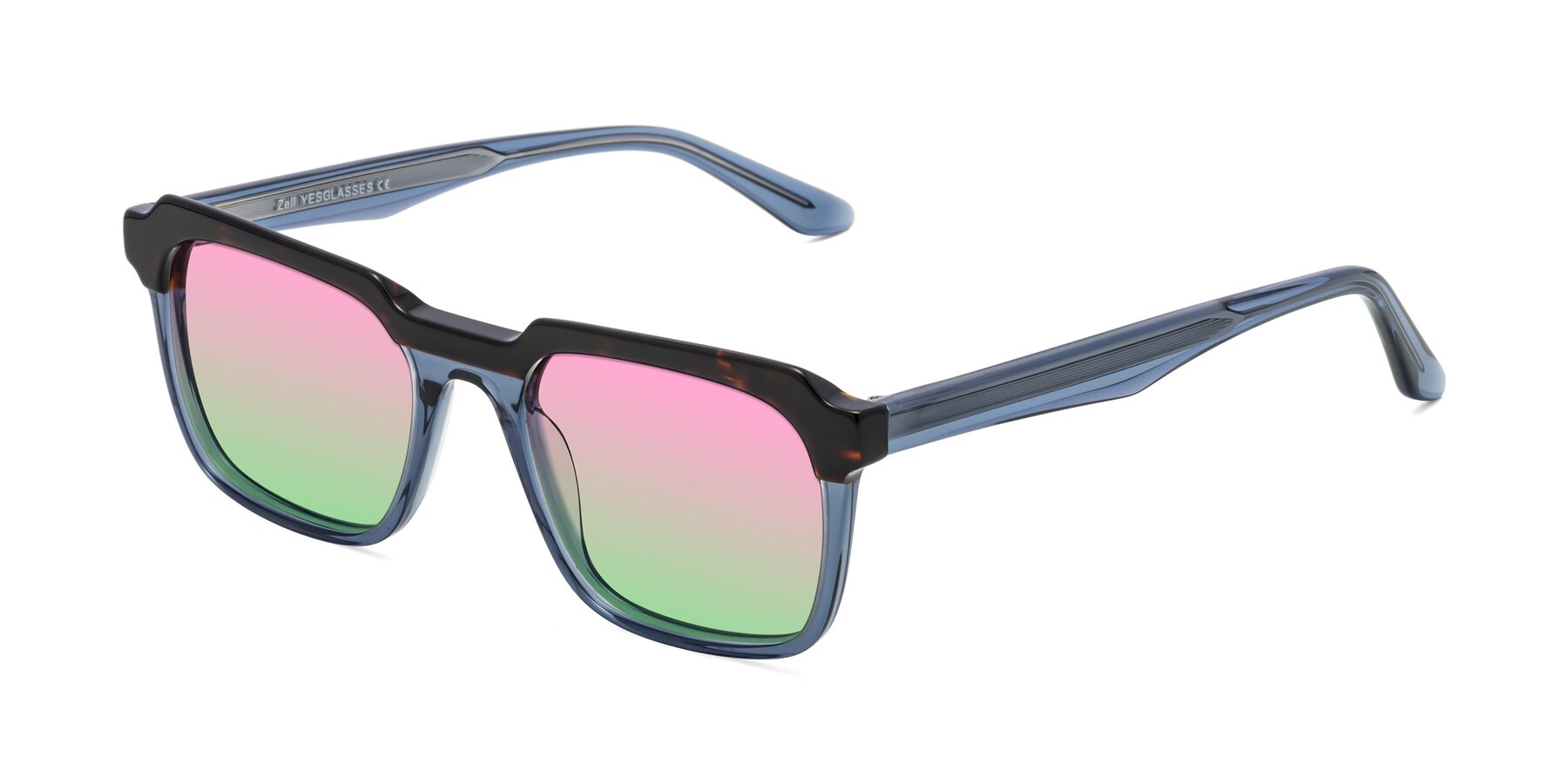 Angle of Zell in Tortoise-Blue with Pink / Green Gradient Lenses