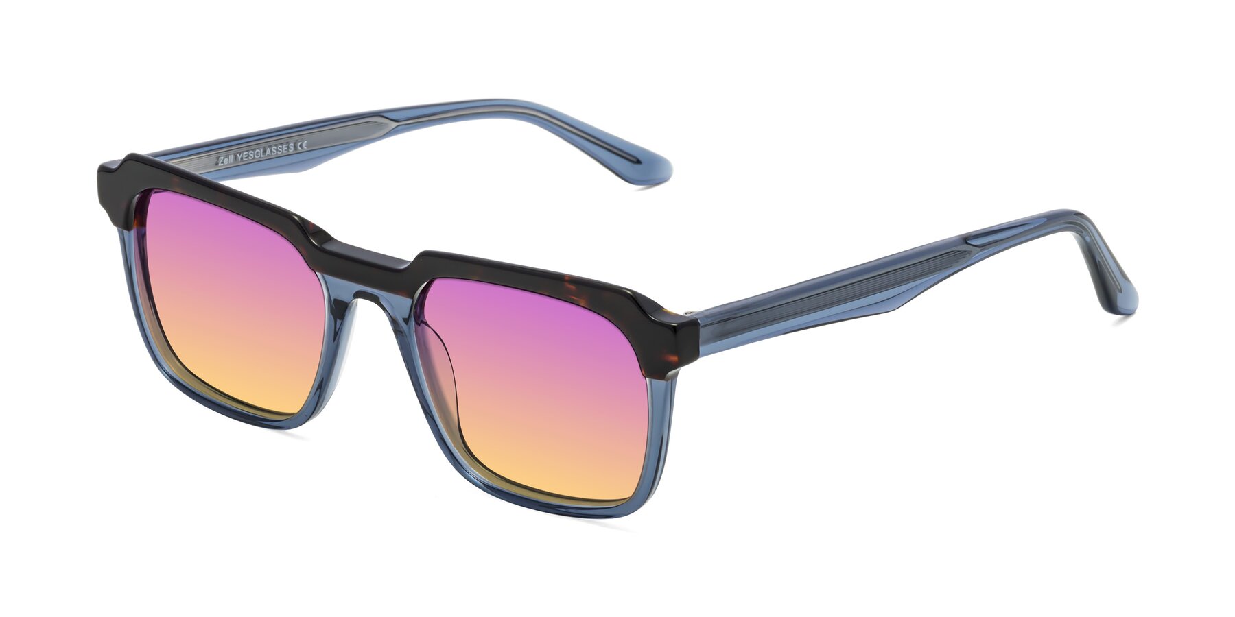 Angle of Zell in Tortoise-Blue with Purple / Yellow Gradient Lenses