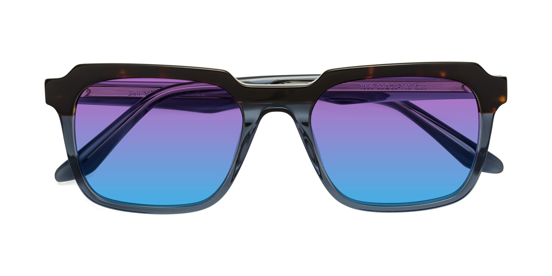 Folded Front of Zell in Tortoise-Blue with Purple / Blue Gradient Lenses