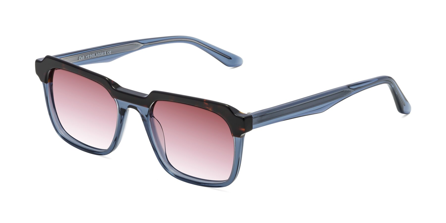 Angle of Zell in Tortoise-Blue with Garnet Gradient Lenses