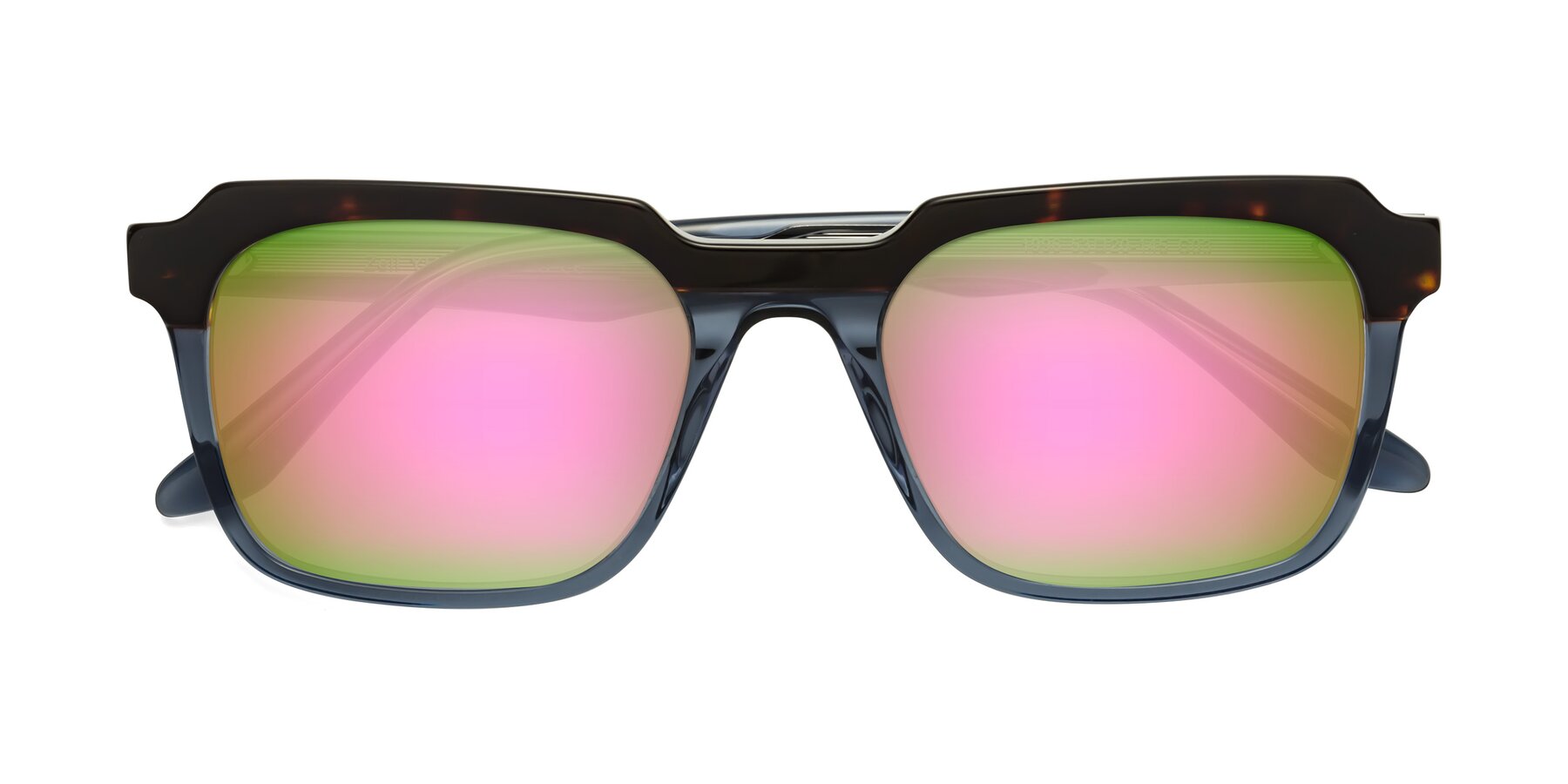 Folded Front of Zell in Tortoise-Blue with Pink Mirrored Lenses