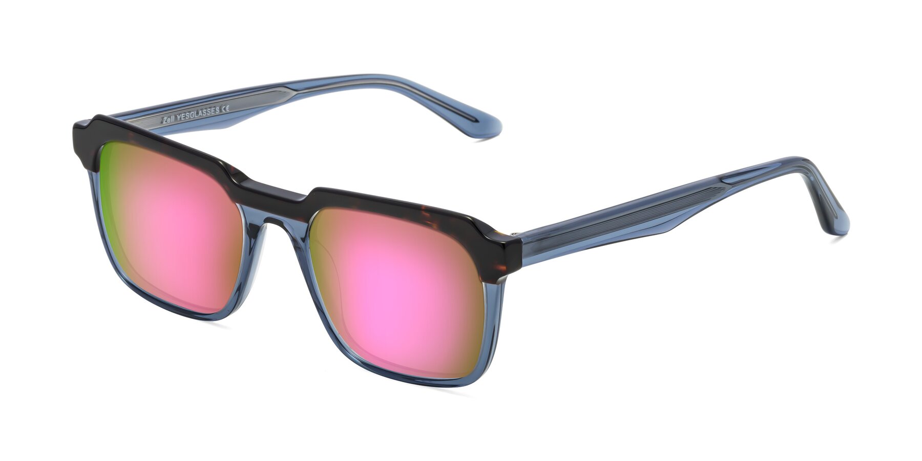 Angle of Zell in Tortoise-Blue with Pink Mirrored Lenses