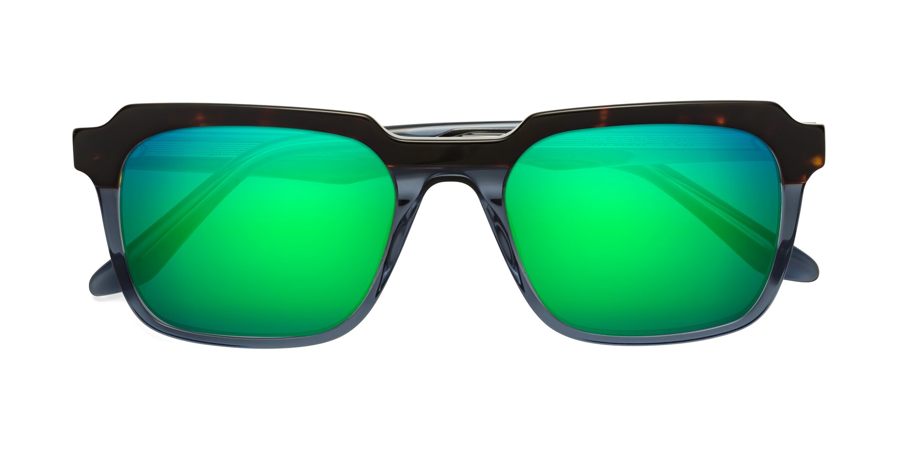 Folded Front of Zell in Tortoise-Blue with Green Mirrored Lenses