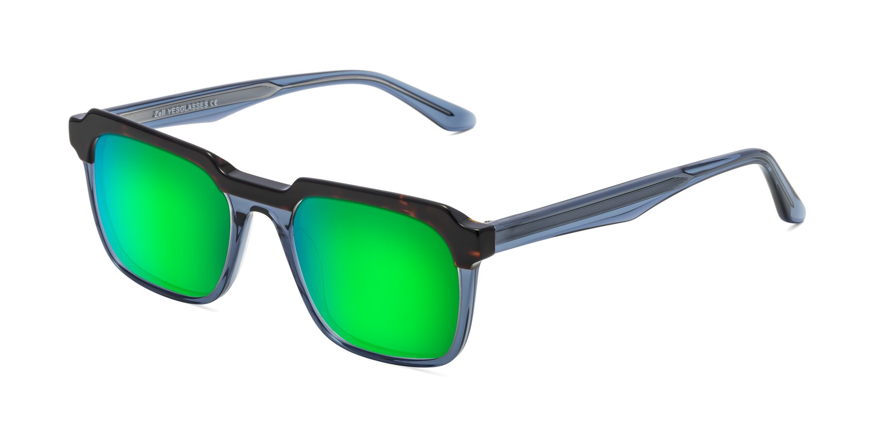 Angle of Zell in Tortoise-Blue with Green Mirrored Lenses