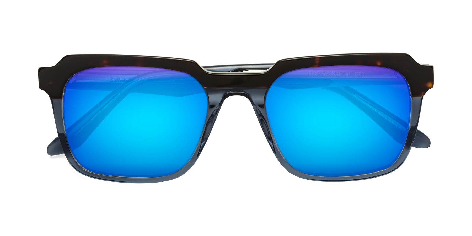 Folded Front of Zell in Tortoise-Blue with Blue Mirrored Lenses