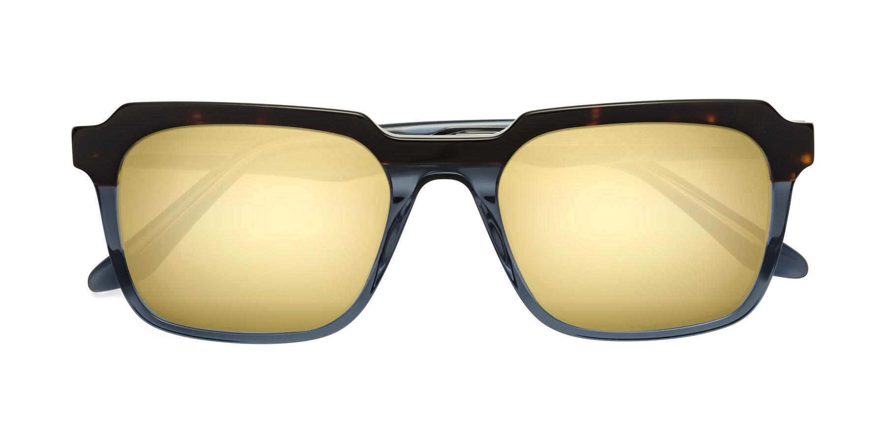 Folded Front of Zell in Tortoise-Blue with Gold Mirrored Lenses