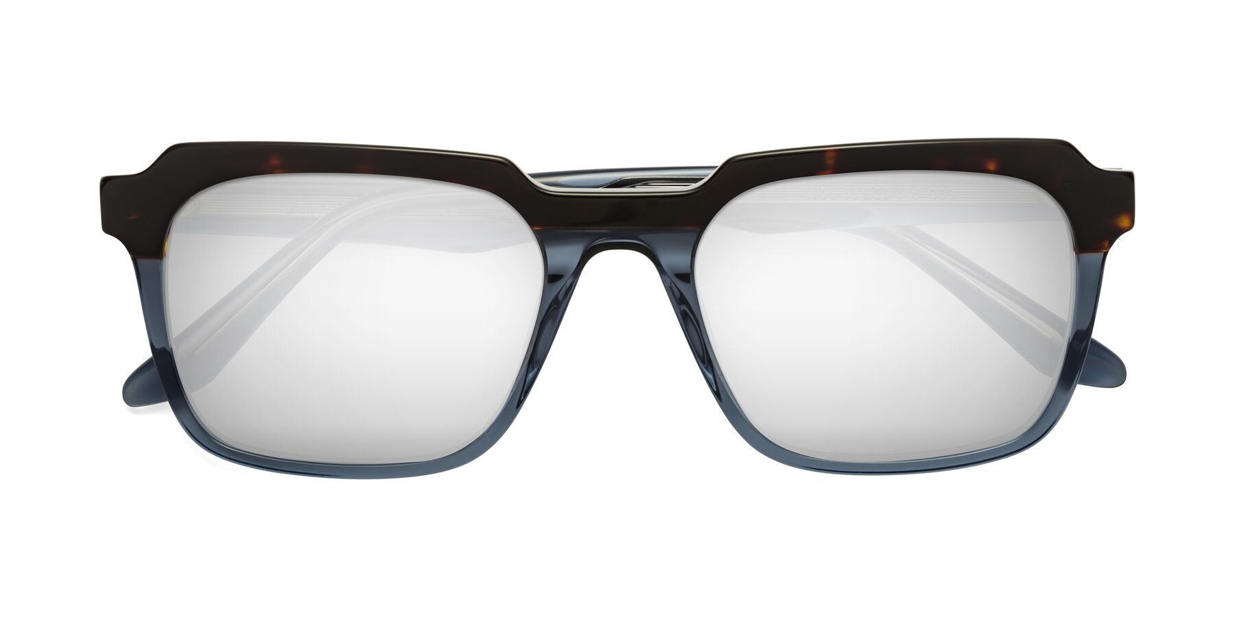 Folded Front of Zell in Tortoise-Blue with Silver Mirrored Lenses