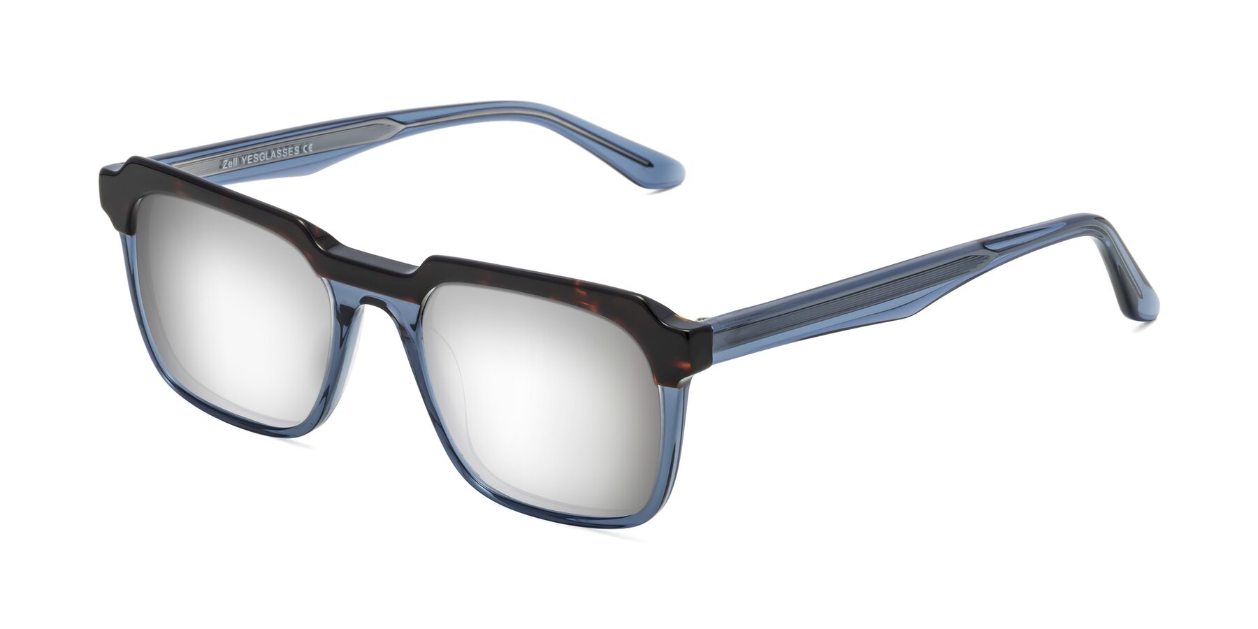 Angle of Zell in Tortoise-Blue with Silver Mirrored Lenses