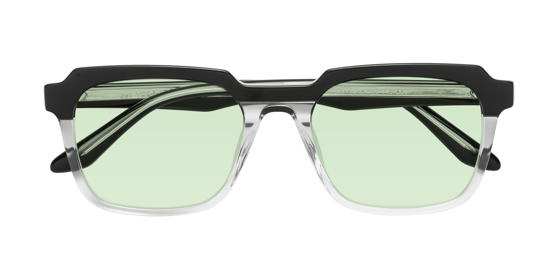 Folded Front of Zell in Black-Clear with Light Green Tinted Lenses