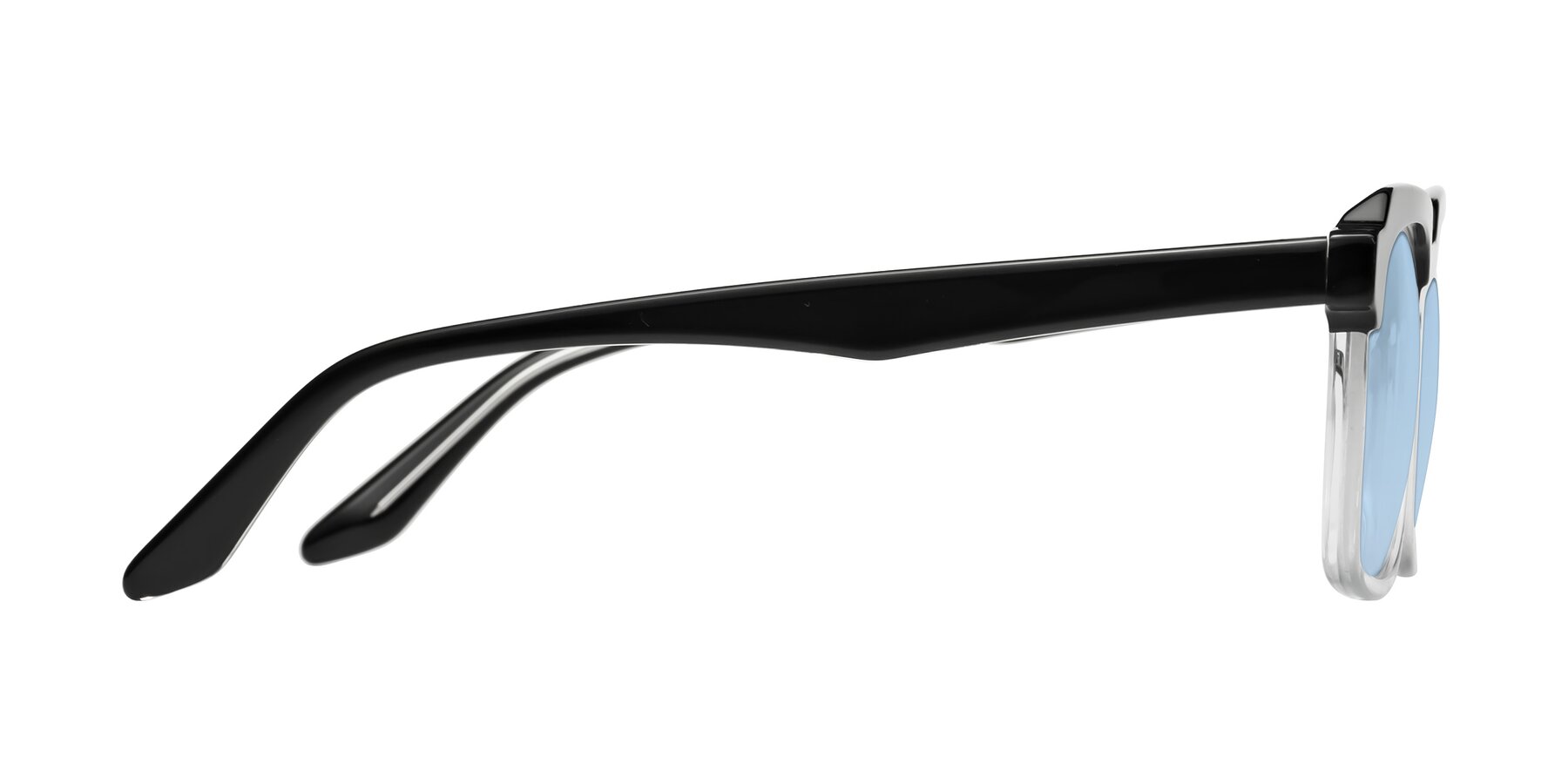 Side of Zell in Black-Clear with Light Blue Tinted Lenses