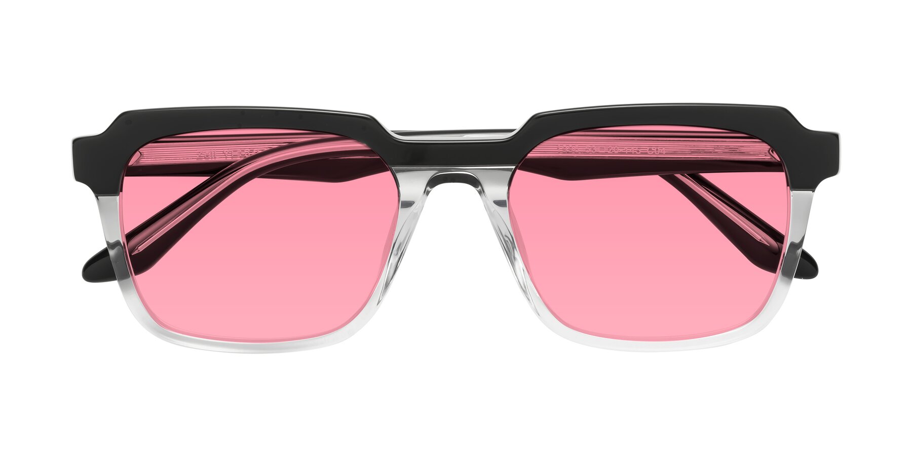 Folded Front of Zell in Black-Clear with Pink Tinted Lenses