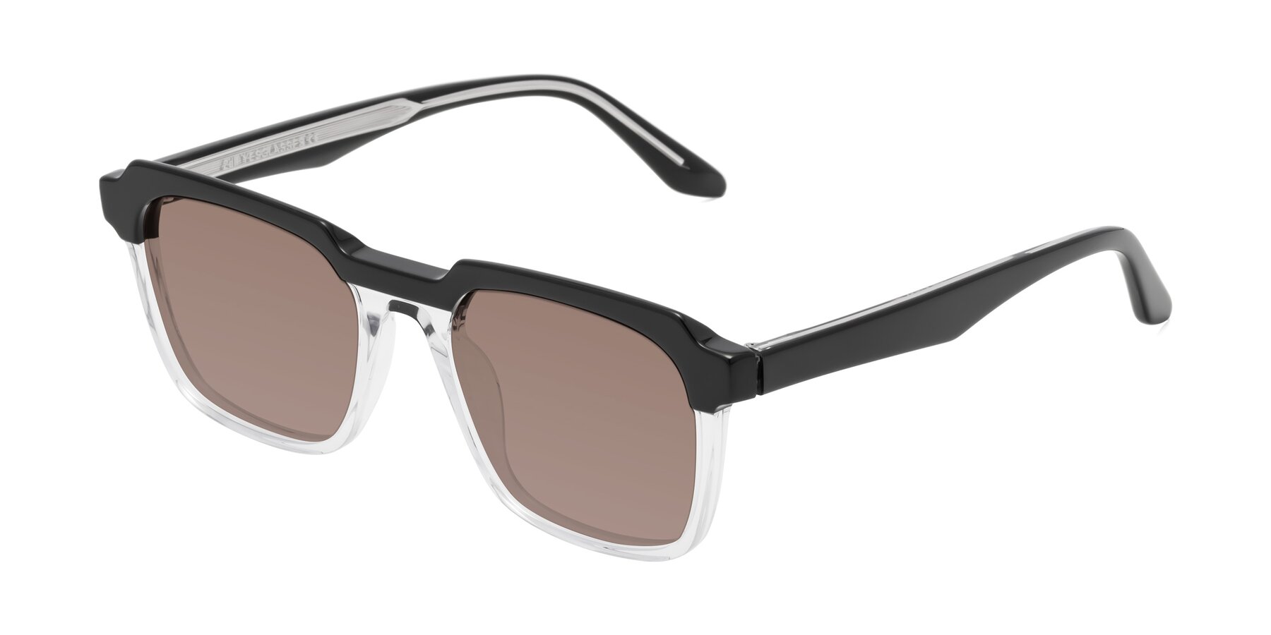 Angle of Zell in Black-Clear with Medium Brown Tinted Lenses