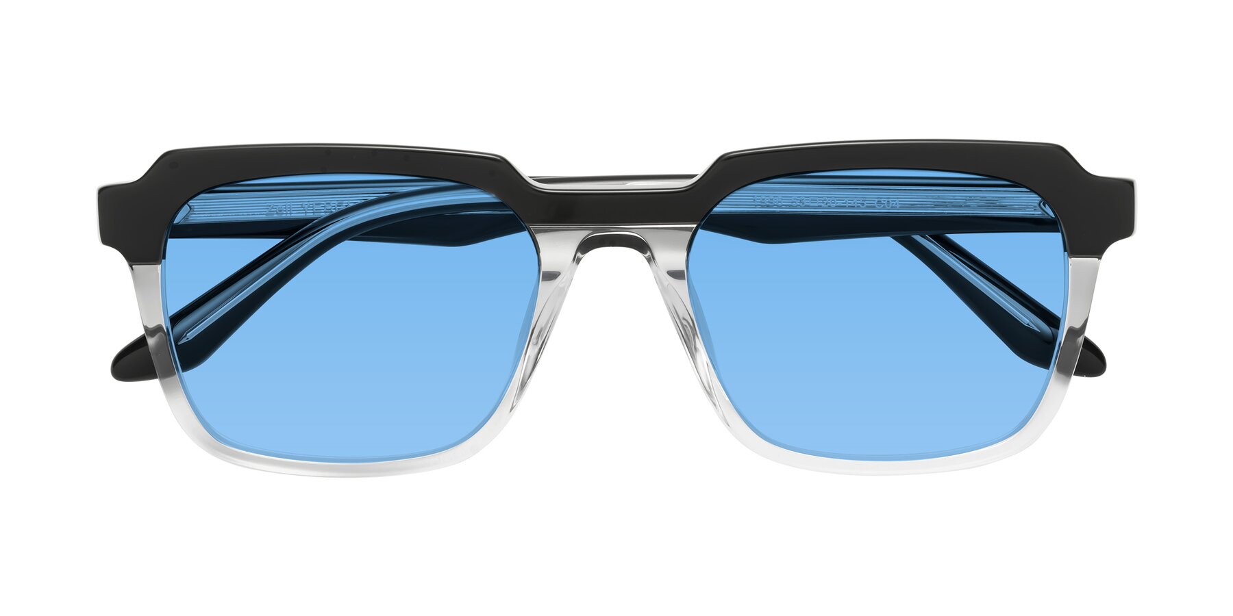 Folded Front of Zell in Black-Clear with Medium Blue Tinted Lenses